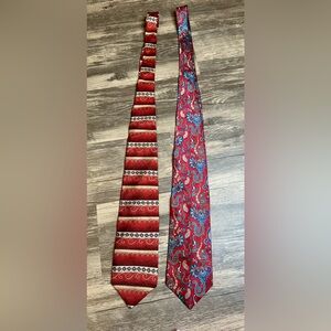 Etienne Aigner Tie Lot 2 Red Paisley Geometric Silk Neckties Classic